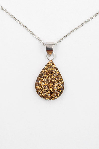 Swarovski Crystal Round Teardrop Silver Necklace in Smokey Topaz | Annie and Sisters