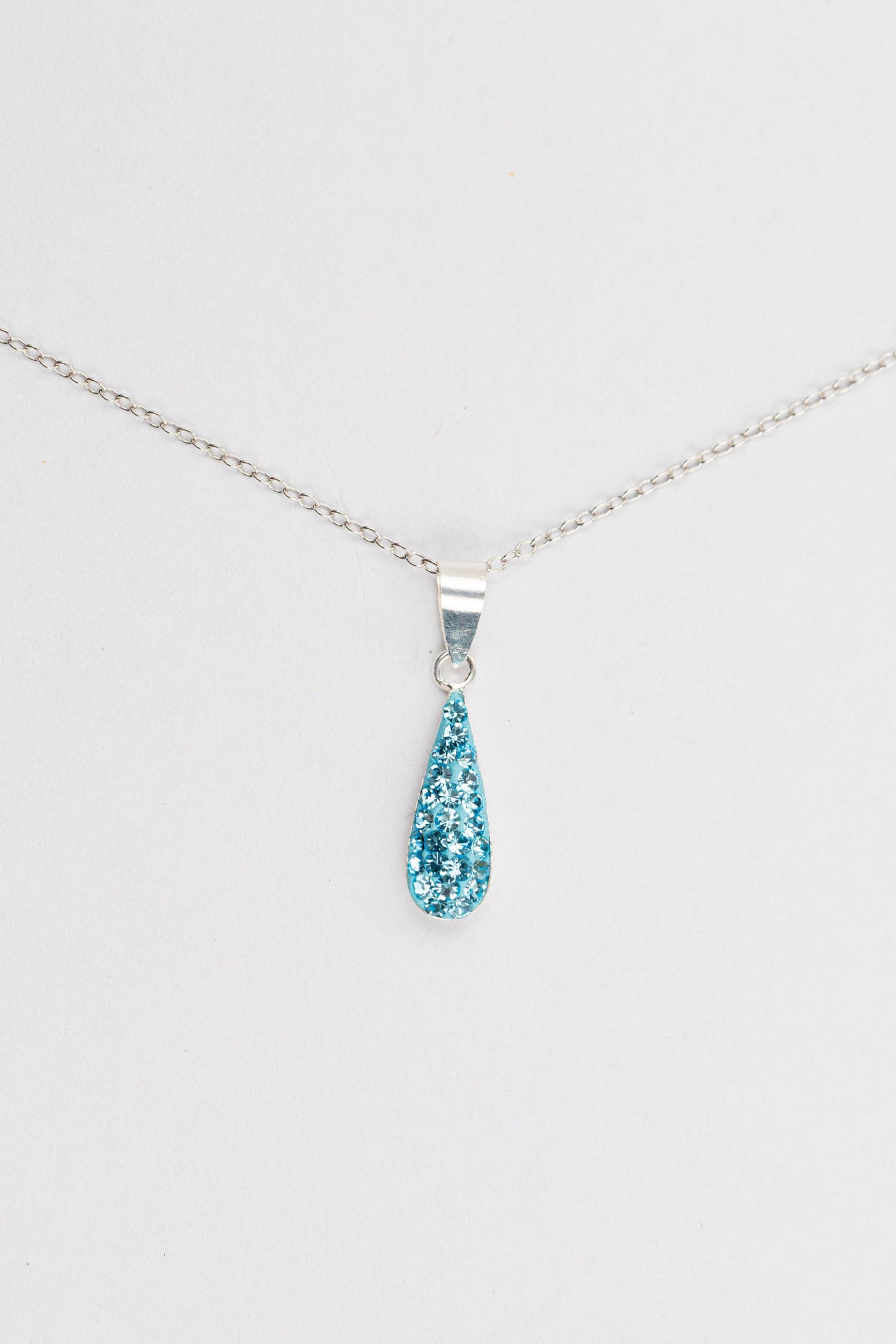 Swarovski Crystal Teardrop Silver Necklace in Aquamarine | Annie and Sisters