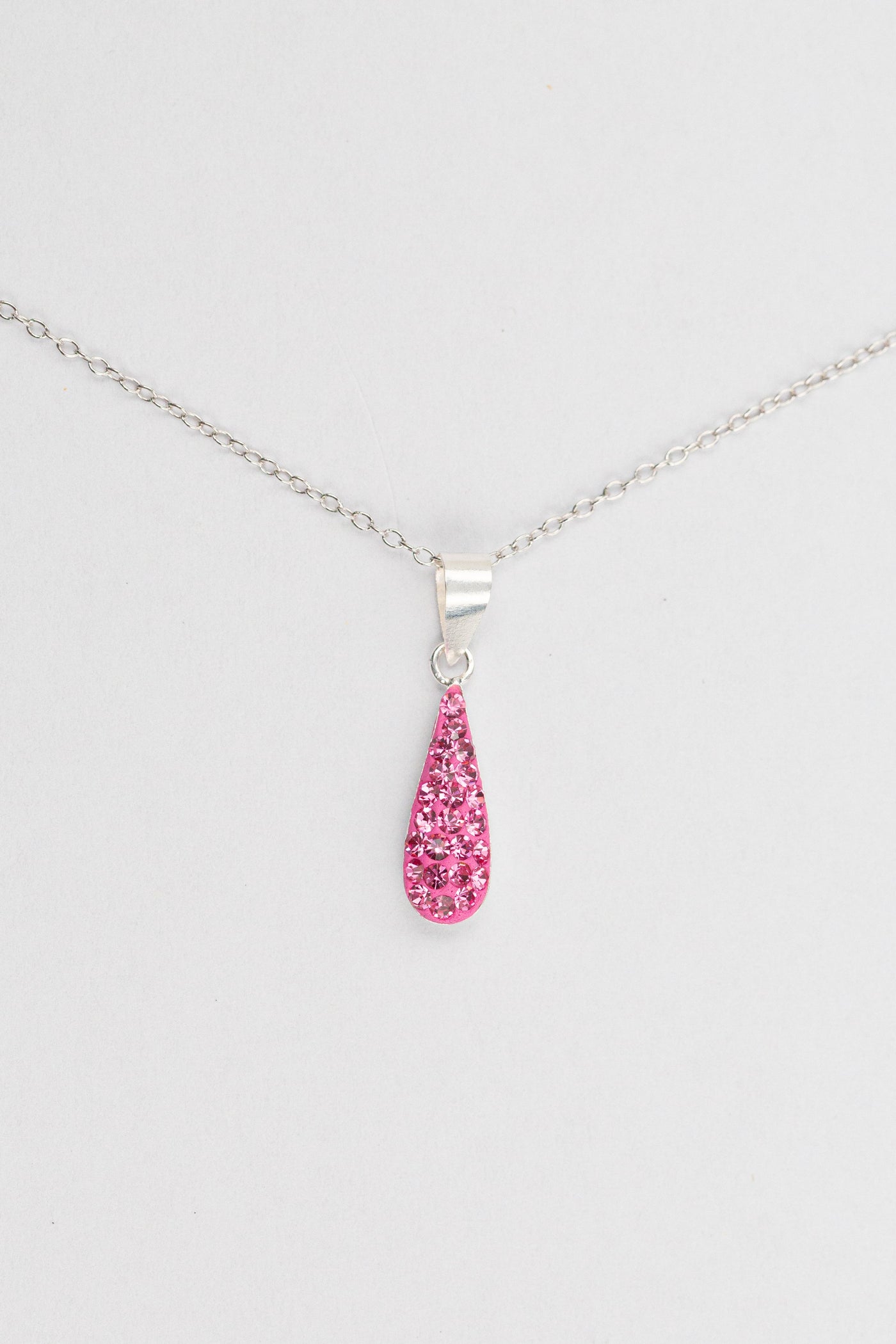 Swarovski Crystal Teardrop Silver Necklace in Rose Pink | Annie and Sisters