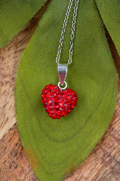 Crystal Pave Heart Sterling Silver Necklace in Light Siam Red | Annie and Sisters