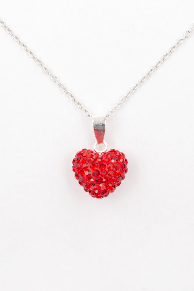 Crystal Pave Heart Sterling Silver Necklace in Light Siam Red | Annie and Sisters