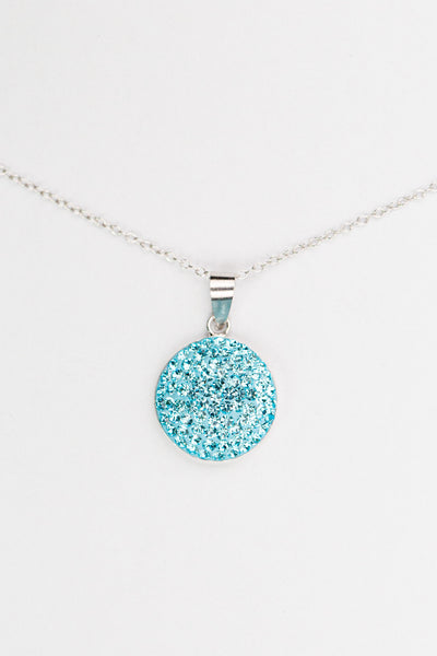 Round Swarovski Aquamarine Crystal Silver Pendant Necklace | Annie and Sisters