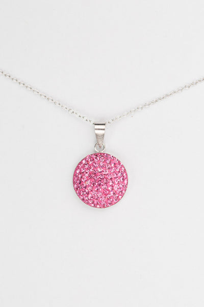 Round Swarovski Rose Pink Crystal Silver Pendant Necklace | Annie and Sisters