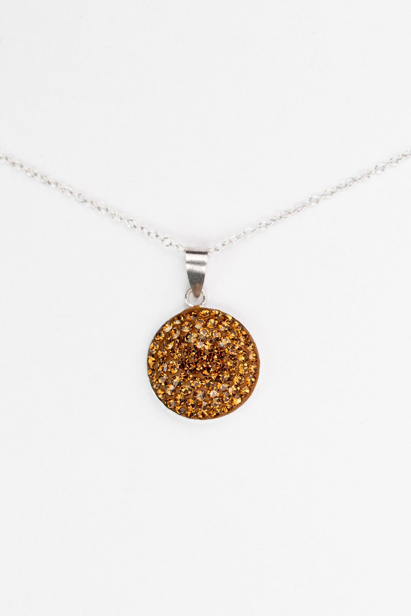 Round Swarovski Smokey Topaz Crystal Silver Pendant Necklace | Annie and Sisters