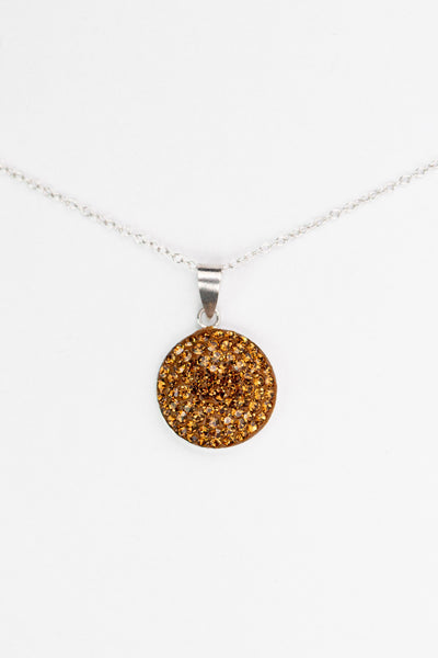 Round Swarovski Smokey Topaz Crystal Silver Pendant Necklace | Annie and Sisters