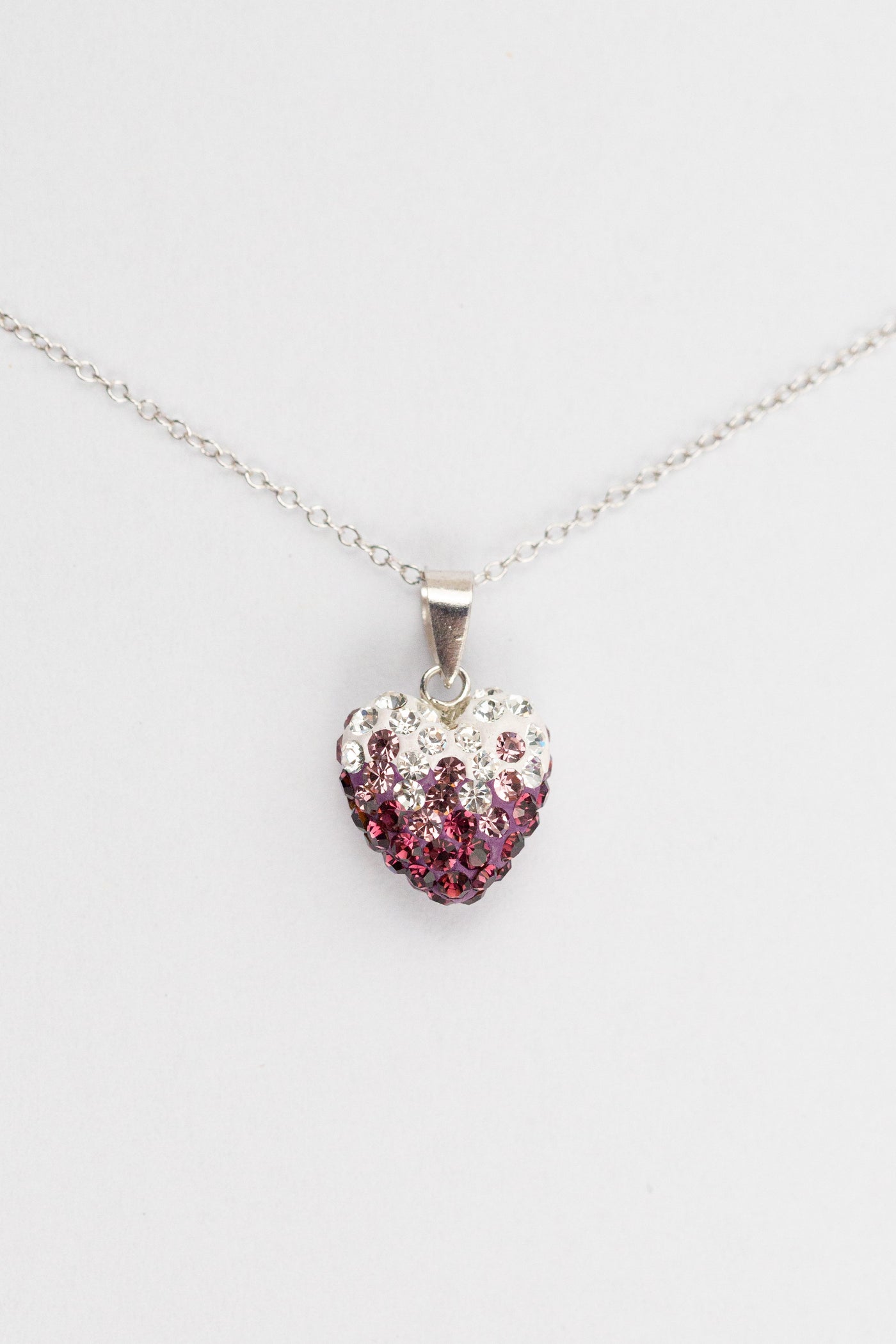 Ombre Heart Pattern Silver Crystal Necklace in Amethyst | Annie and Sisters