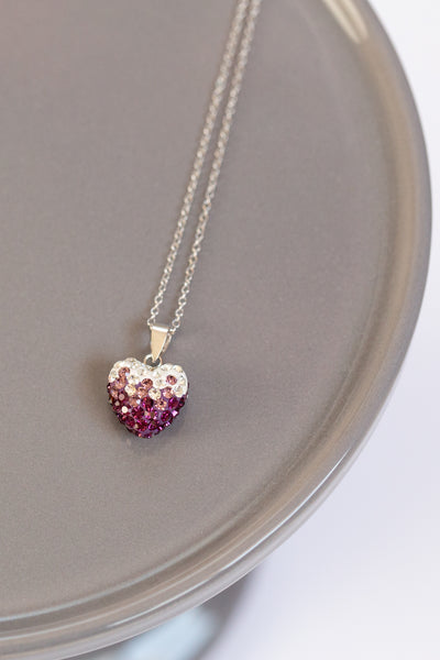 Ombre Heart Pattern Silver Crystal Necklace in Amethyst | Annie and Sisters