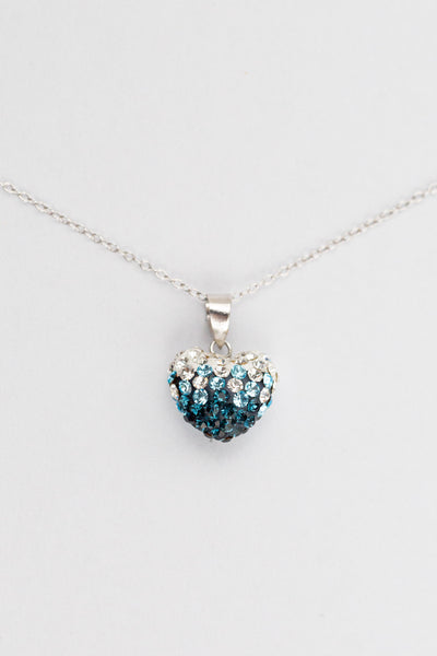 Ombre Heart Pattern Silver Crystal Necklace in Aquamarine | Annie and Sisters