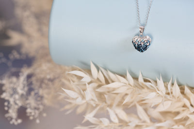 Ombre Heart Pattern Silver Crystal Necklace in Aquamarine | Annie and Sisters