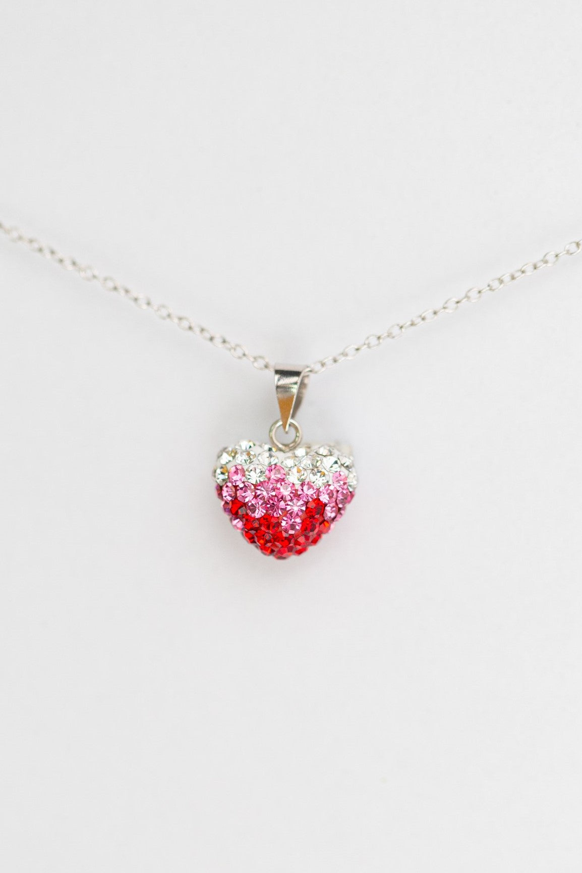 Ombre Heart Pattern Silver Crystal Necklace