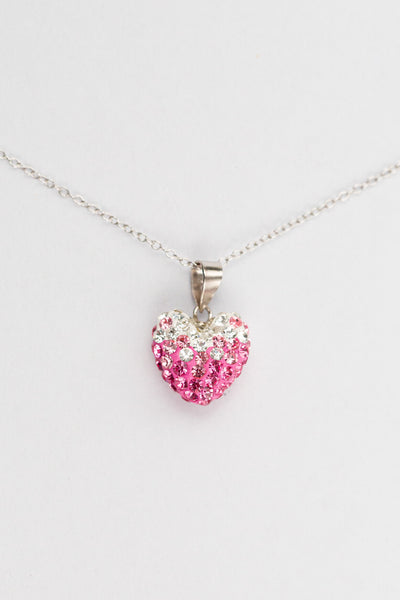 Ombre Heart Pattern Silver Crystal Necklace in Rose Pink | Annie and Sisters