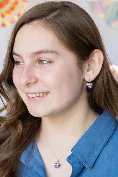 Crystal Pave Ombre Heart Dangling Silver Earring in Multiple Colors | Annie and Sisters