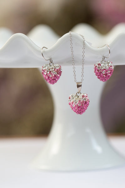 Crystal Pave Ombre Heart Dangling Silver Earring in Rose pink | Annie and Sisters