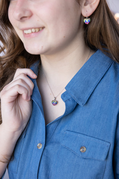 Ombre Heart Pattern Silver Crystal Necklace