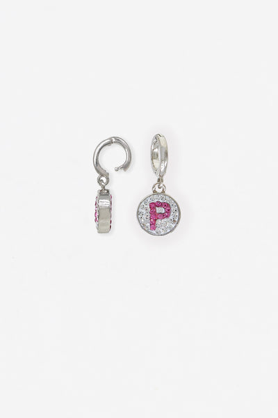Initial Round Crystal Sterling Silver Charm - P | Annie and Sisters