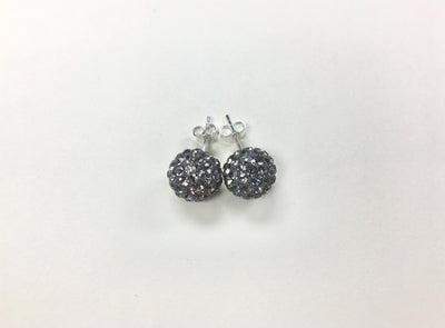 10mm Disco Ball Crystals Silver Earrings in Black Diamond Gray | Annie and Sisters | sister stud earrings, for kids, children's jewelry, kids jewelry, best friend 