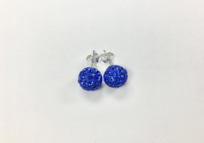  10mm Disco Ball Crystals Silver Earrings in Capri Blue | Annie and Sisters | sister stud earrings, for kids, children's jewelry, kids jewelry, best friend