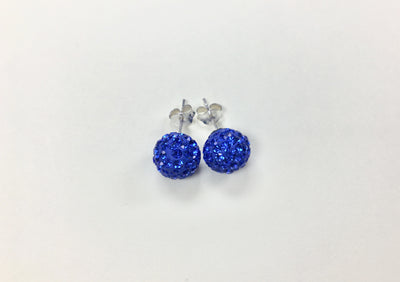10mm Disco Ball Crystals Silver Earrings in Capri Blue | Annie and Sisters | sister stud earrings, for kids, children's jewelry, kids jewelry, best friend 