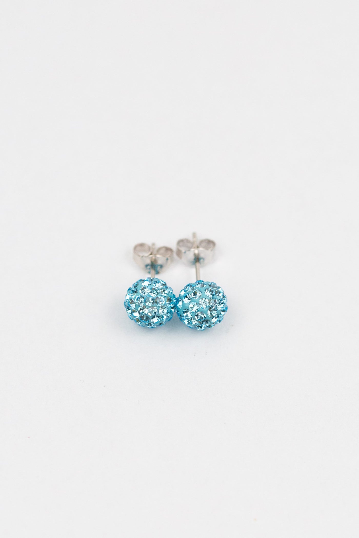 8mm Disco Ball Stud Earrings in Aquamarine | Annie and Sisters | sister stud earrings, for kids, children's jewelry, kid's jewelry, best friend