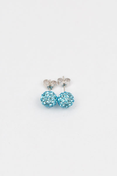 8mm Disco Ball Stud Earrings in Aquamarine | Annie and Sisters | sister stud earrings, for kids, children's jewelry, kid's jewelry, best friend