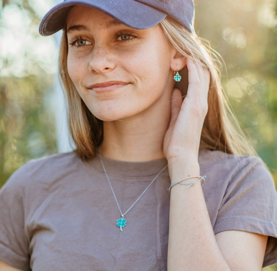 Mini Cloverleaf Crystal Sterling Silver Dangling Earrings | Annie and Sisters 