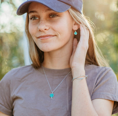 Mini Cloverleaf Crystal Sterling Silver Dangling Earrings | Annie and Sisters 