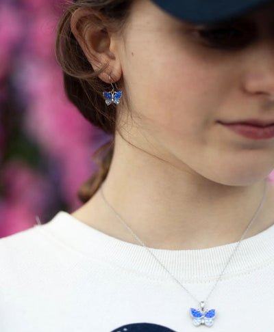 Sapphire Blue Butterfly Crystal Sterling Silver Dangle Earrings | Annie and Sisters
