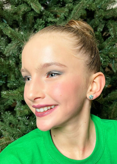 Green Peppermint Candy Holiday Crystal Sterling Silver Stud Earrings