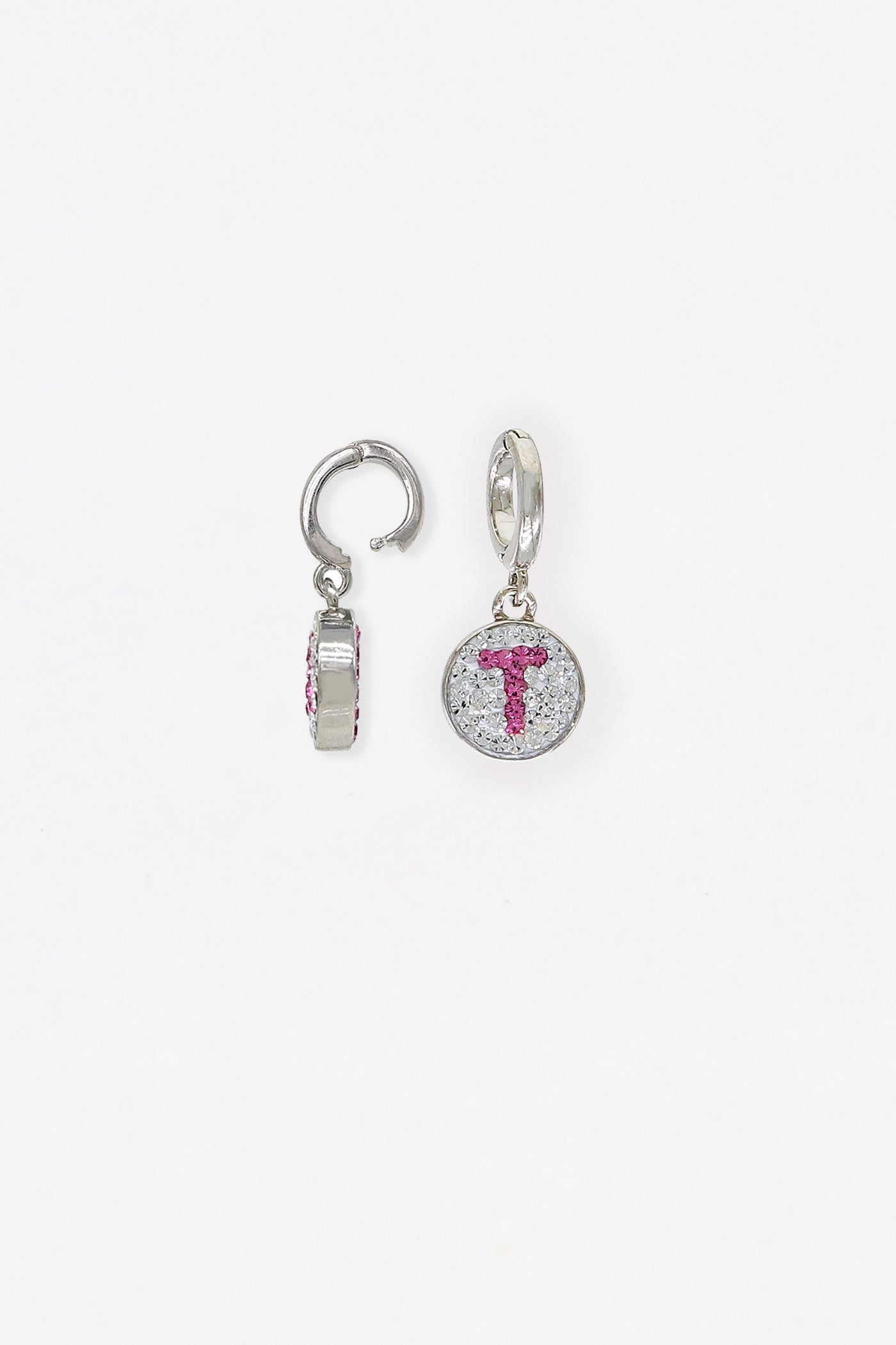 Initial Round Crystal Sterling Silver Charm - T | Annie and Sisters