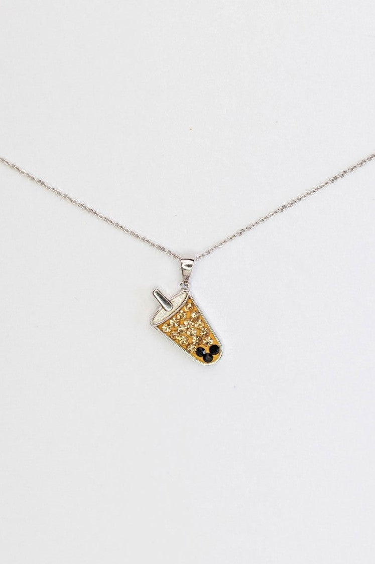 Taiwanese Original Boba Tea Crystal Sterling Silver Necklace