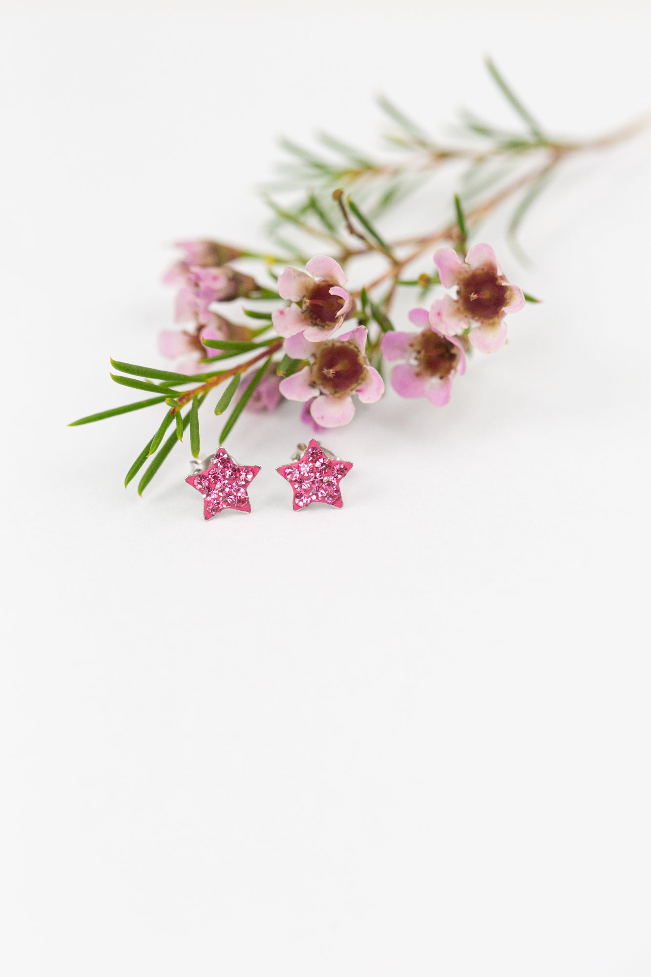 Crystal Star Pave Stud Silver Earrings in Rose Pink | Annie and Sisters | sister stud earrings, for kids, children's jewelry, kids jewelry, best friend 