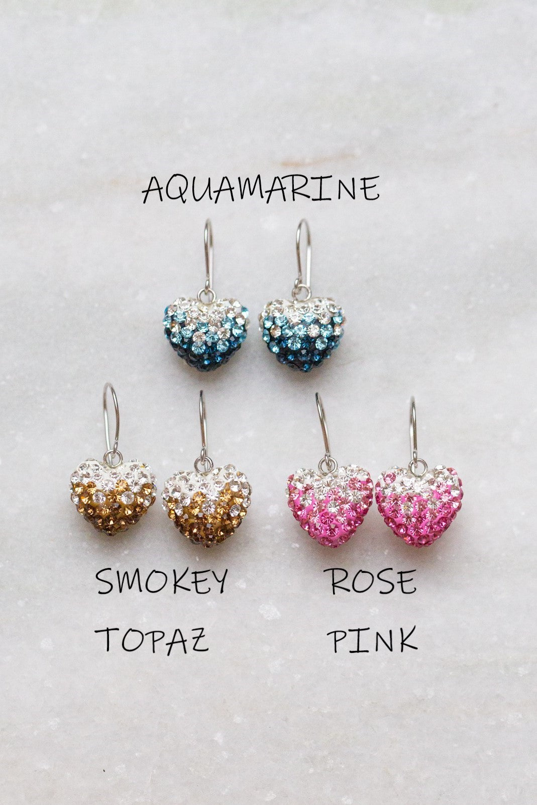 Crystal Pave Ombre Heart Dangling Silver Earring | Annie and Sisters
