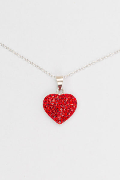 Crystal Heart Sterling Silver Necklace in Light Siam Red | Annie and Sisters