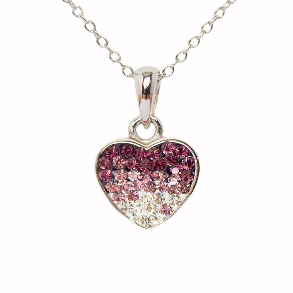 Ombre Heart Crystal Sterling Silver Necklace