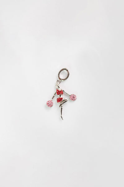 Cheerleader Standing With Pompons Crystal Sterling Silver Charm in Siam Red + Rose Pink | Annie and Sisters