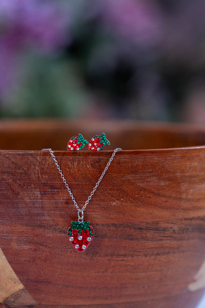 Strawberry Crystal Pave Silver Necklace | Annie and Sisters