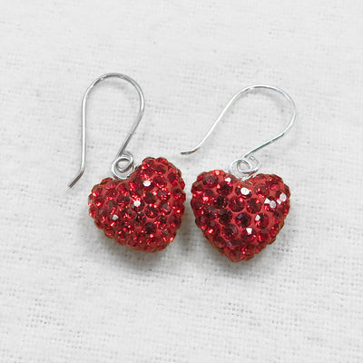 Swarovski Crystal Pave Heart Silver Earrings in Light Siam Red | Annie and Sisters