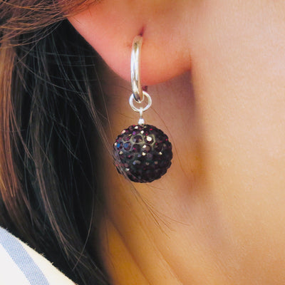 11mm Disco Ball Sterling Silver Earring in Jet Black | Annie and Sisters