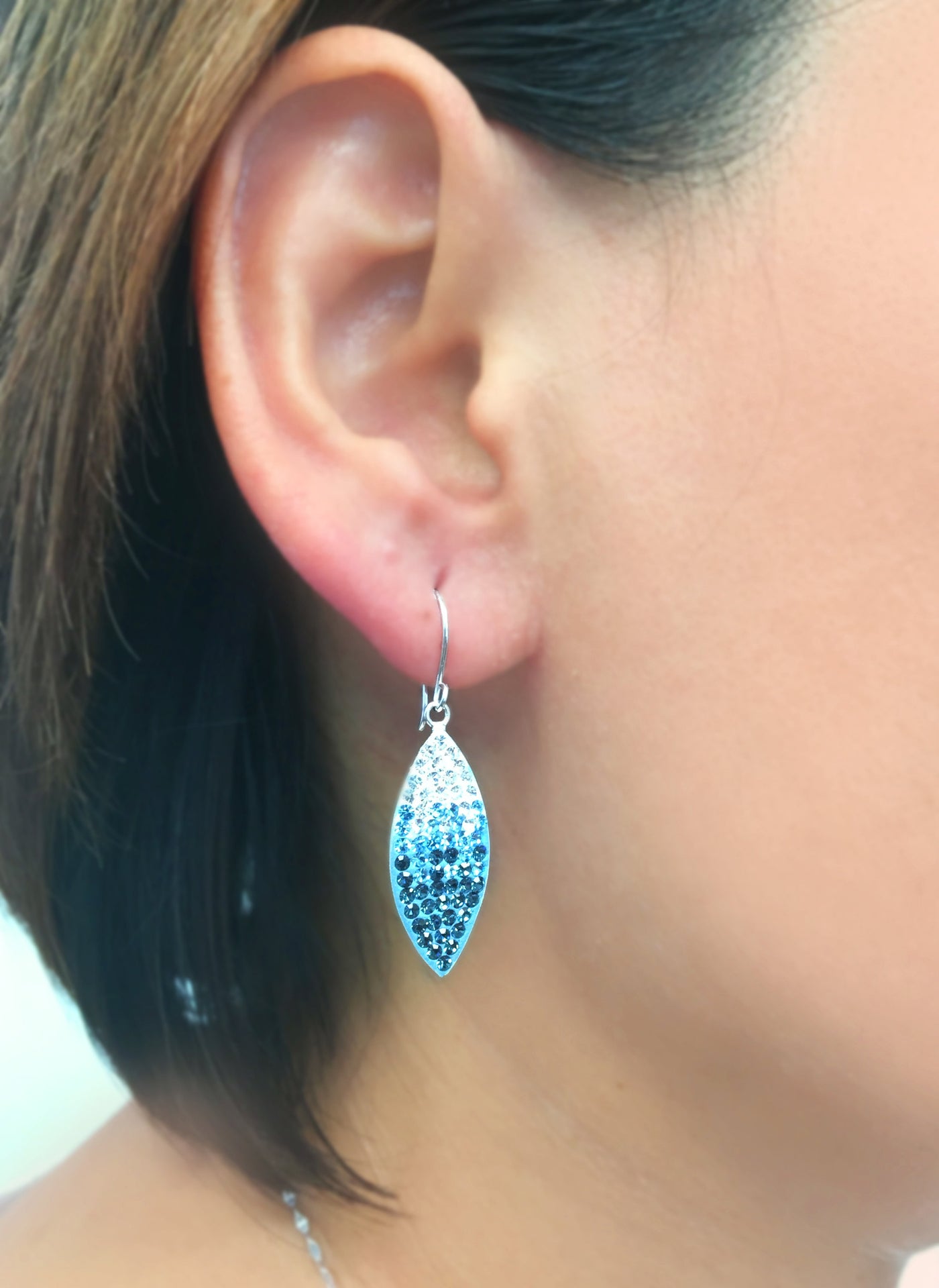 Marquise Pave Ombre Crystal Sterling Silver Earrings in Aquamarine | Annie and Sisters