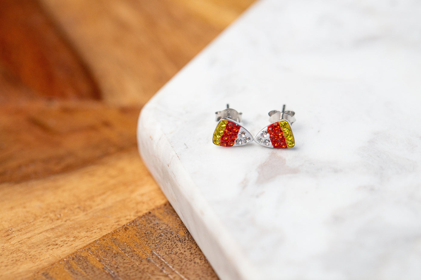 Candy Corn Crystal Stud Earrings | Annie and Sisters | sister stud earrings, for kids, children's jewelry, kid's jewelry, best friend