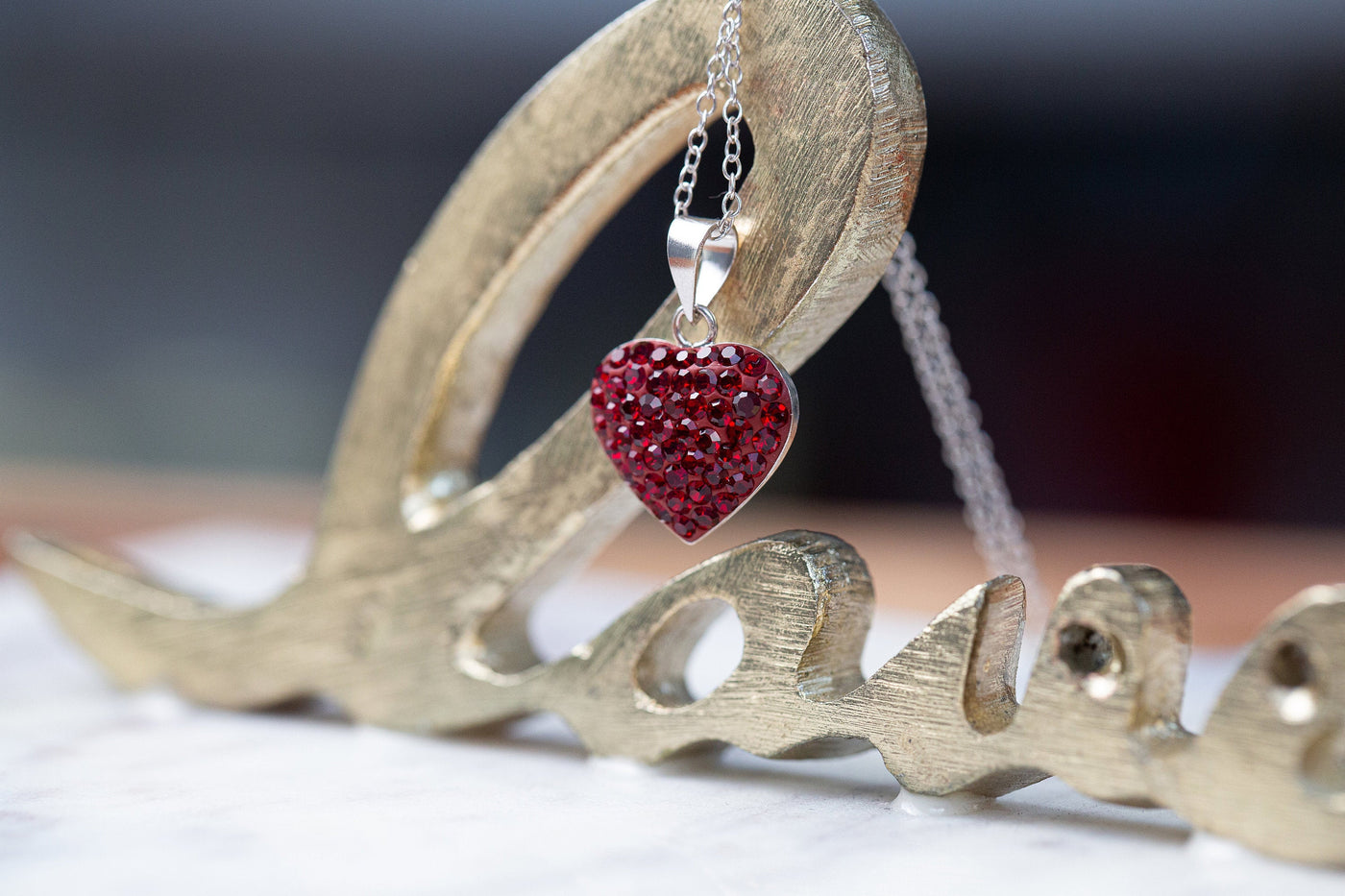Crystal Heart Sterling Silver Necklace in Siam Red | Annie and Sisters