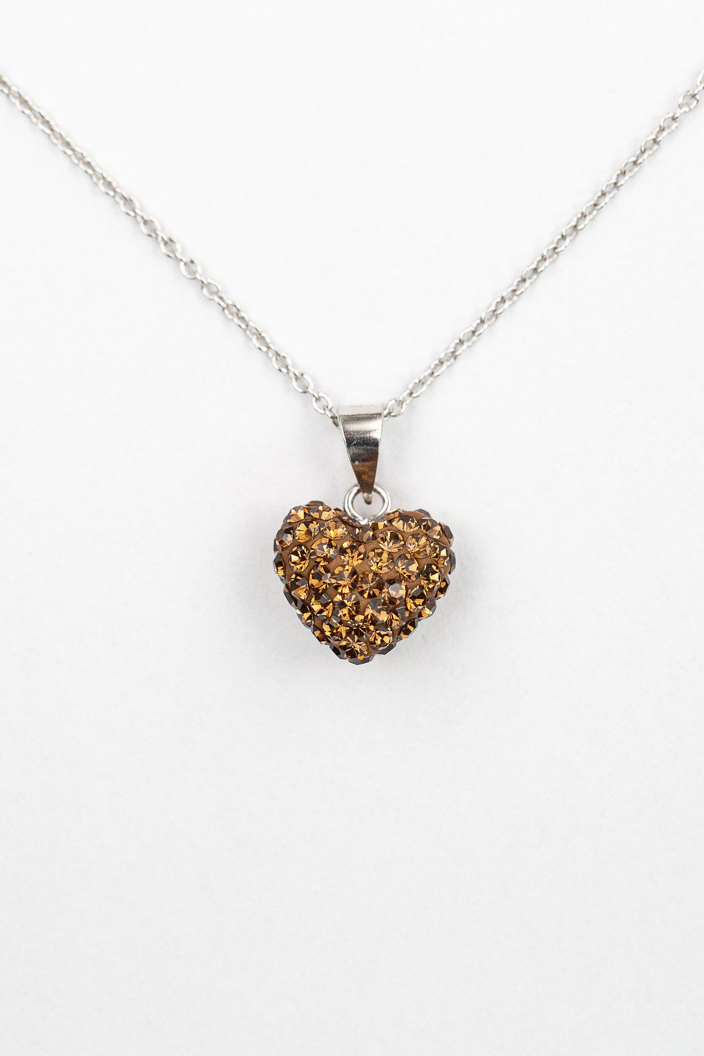 Crystal Pave Heart Sterling Silver Necklace in Smokey Topaz | Annie and Sisters