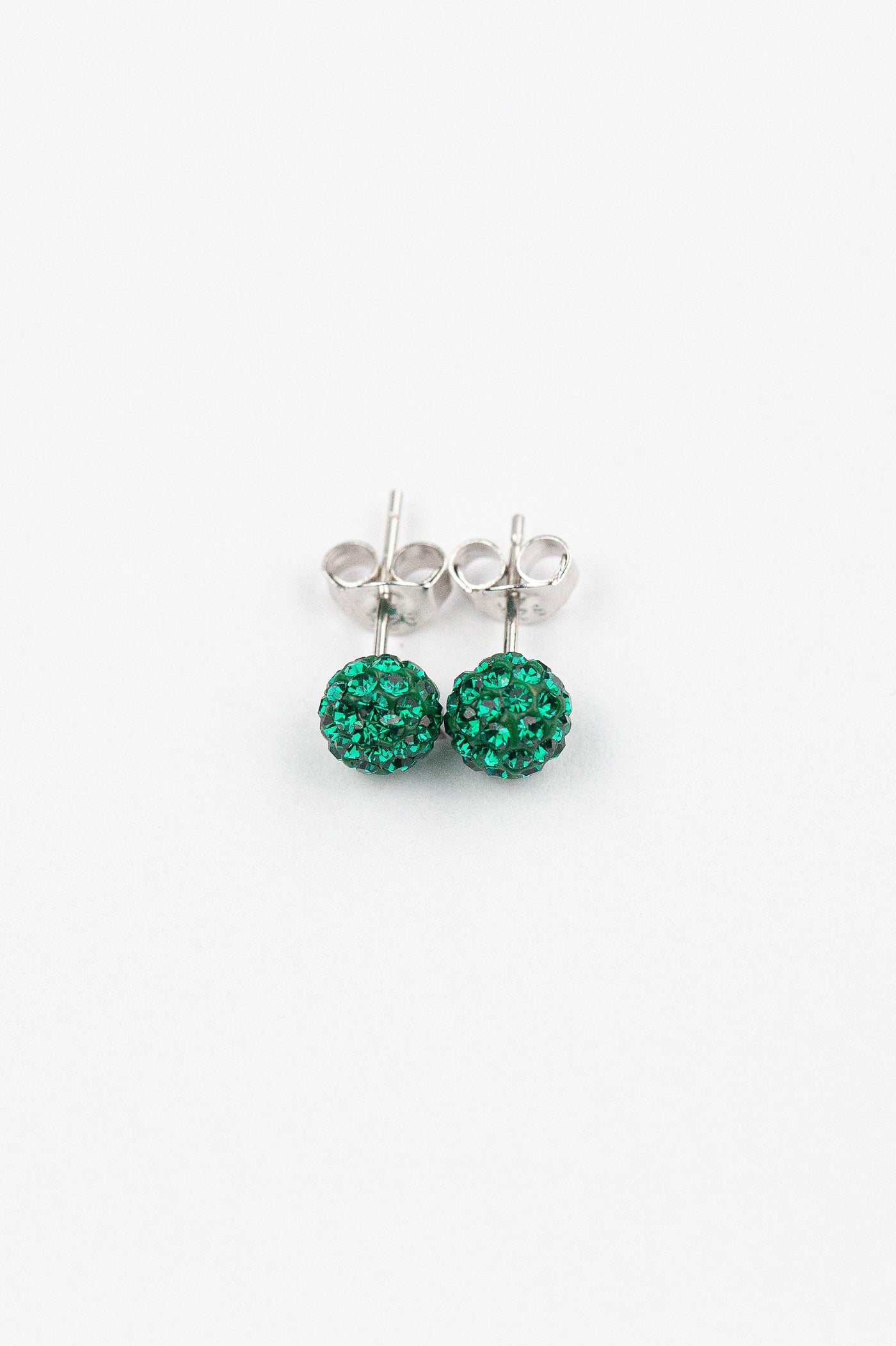 6mm Disco Ball Stud Earrings in Emerald | Annie and Sisters | sister stud earrings, for kids, children's jewelry, kid's jewelry, best friend