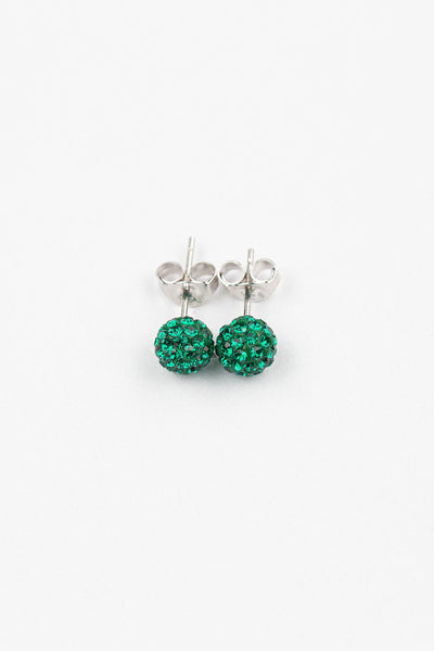 6mm Disco Ball Stud Earrings in Emerald | Annie and Sisters | sister stud earrings, for kids, children's jewelry, kid's jewelry, best friend