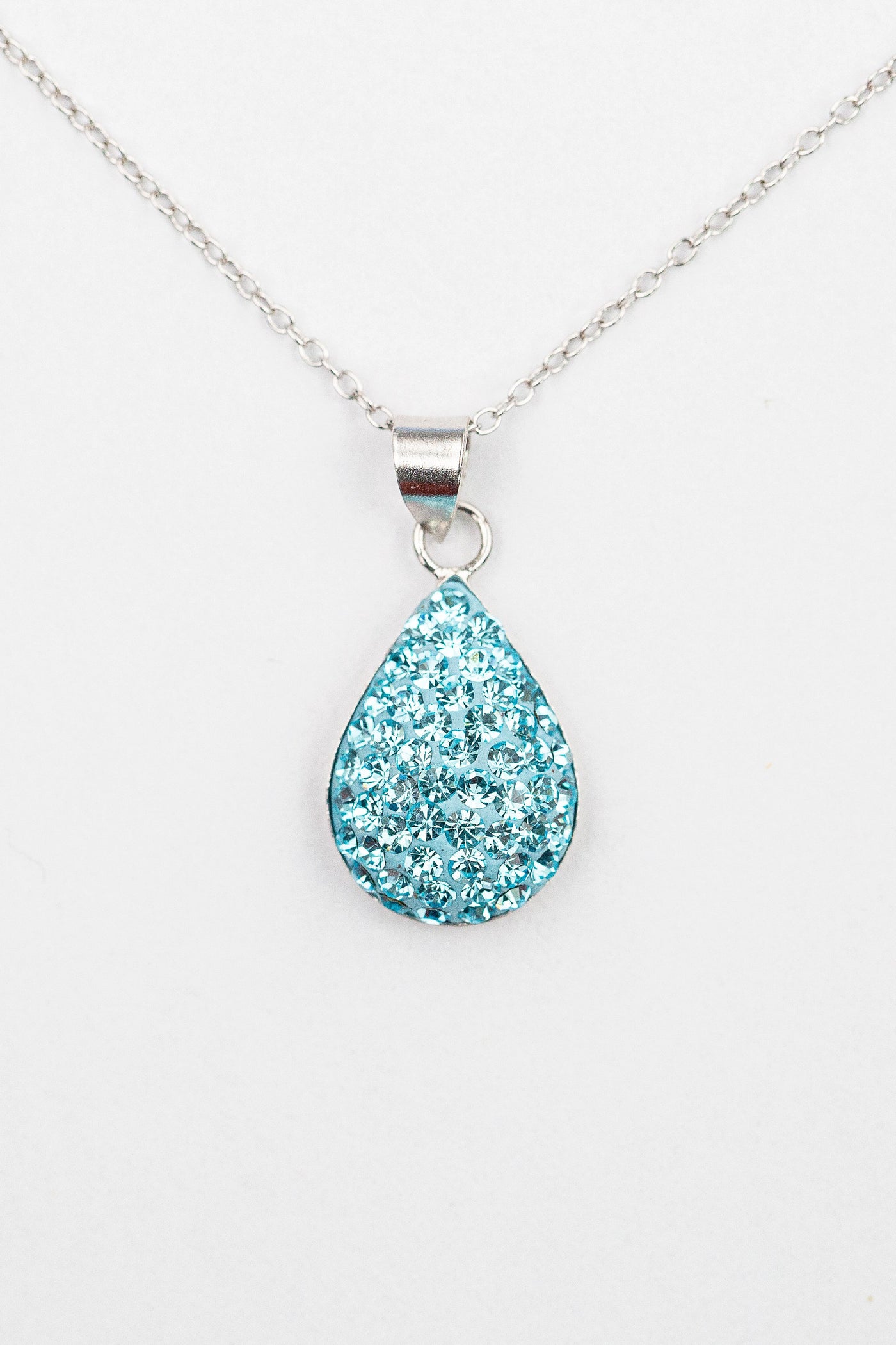 Swarovski Crystal Round Teardrop Silver Necklace in Aquamarine | Annie and Sisters