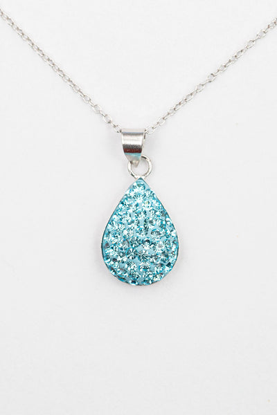 Swarovski Crystal Round Teardrop Silver Necklace in Aquamarine | Annie and Sisters