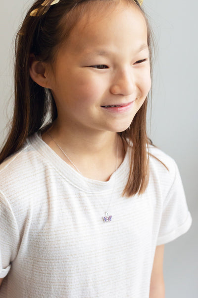 Light Amethyst Crystal Butterfly Silver Necklace | Annie and Sisters