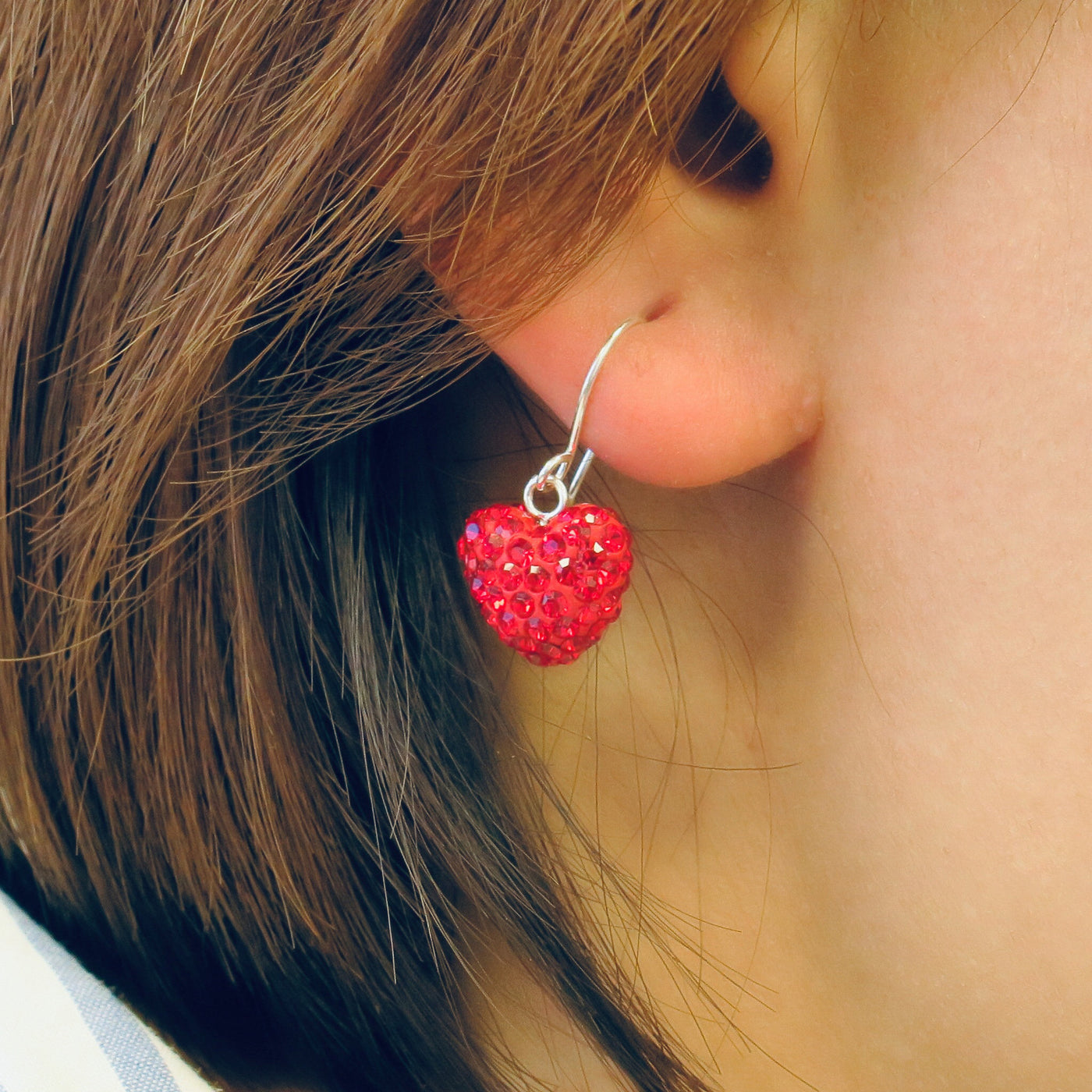 Swarovski Crystal Pave Heart Silver Earrings and Necklace Set in Light Siam Red | Annie and Sisters