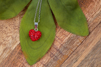 Crystal Pave Heart Sterling Silver Necklace in Light Siam Red | Annie and Sisters