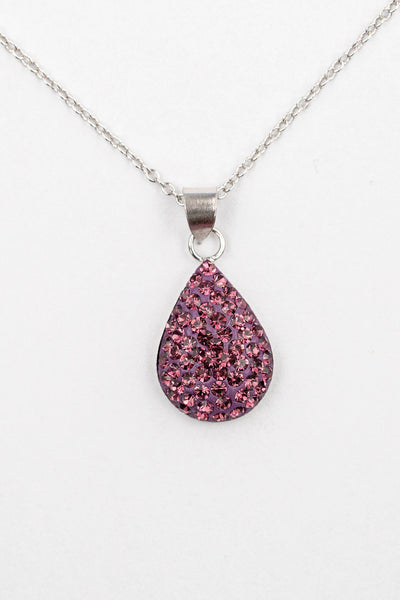 Swarovski Crystal Round Teardrop Silver Necklace in Amethyst | Annie and Sisters